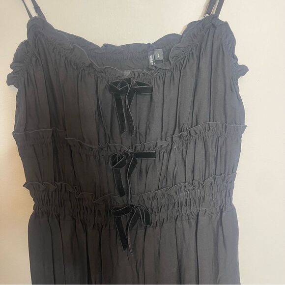 $325 The Kooples Shirred Long Maxi Black Dress with Bows Tiered Skirt NWT - Picture 7 of 15